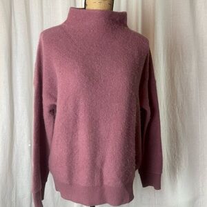 TAHARI 100% 2-PLY Boiled Lofty Cashmere Mock Neck Sweater Light Heather Mauve M